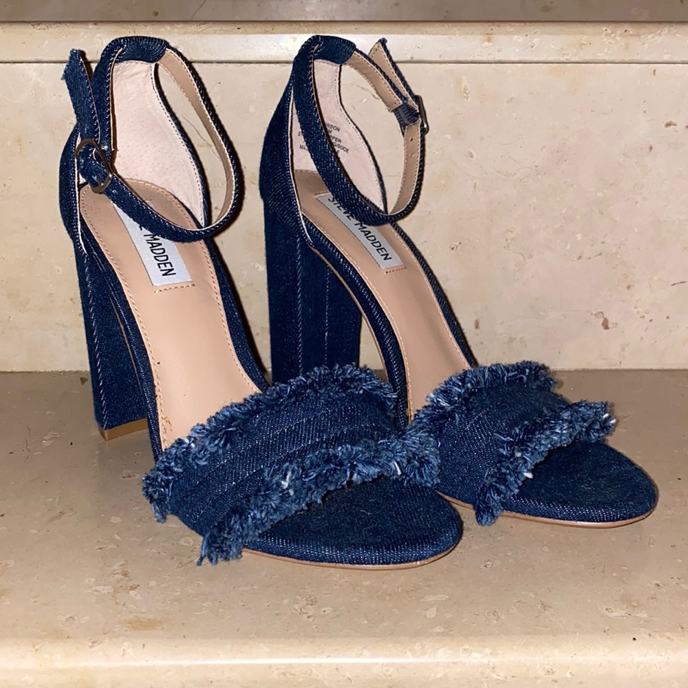 Steve Madden Denim Chunk Ankle Strap Heels